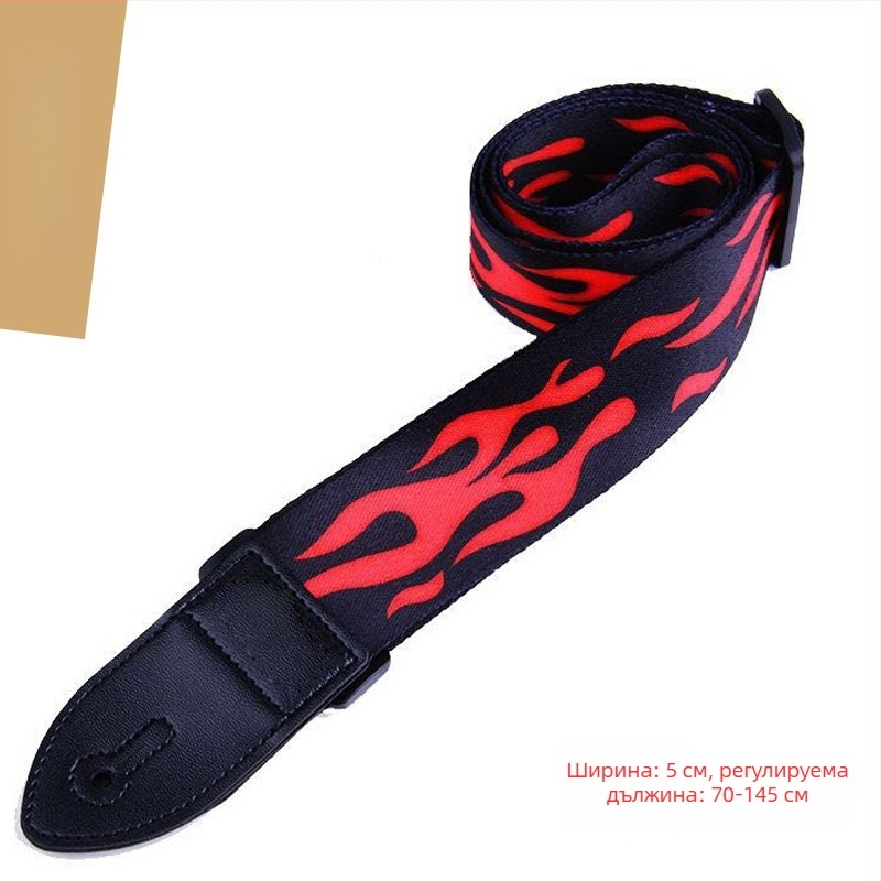 Каишка за китара, регулируема, с печатно лого, PU кожа, полиестерно-памучна материя, модел 666-2