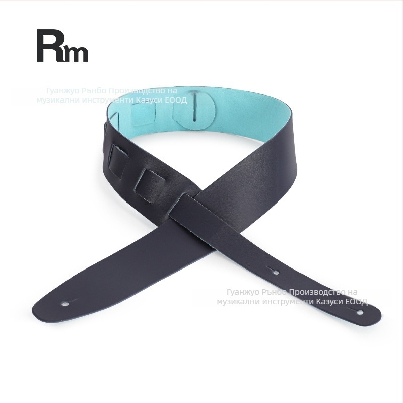 Каишка за китара от естествена кожа, разширена и удебелена, антихлъзгаща, за електрическа китара и бас