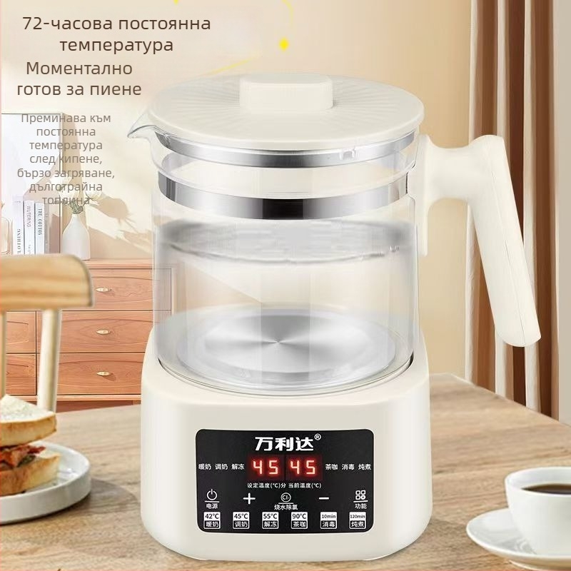 Wanlida Здравословна кана за чай и вода – стъклен корпус, 2–3 л, 800 W, 220 V, управление с докосване, термостат с налягане, функция за запарване