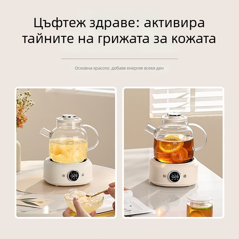 Чайник с корпус от високо боросиликатно стъкло, модел D11, капацитет до 1 л, 220 V, 400–500 W, управление чрез микрокомпютър