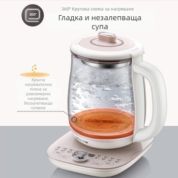 Little Bear YSH-C18S2 Здравословна тенджера за чай с съд за задушаване, 1.5–2 л, 220 V, 500–1000 W, стъклено тяло от боросиликатно стъкло, управление с копче, електронен термостат
