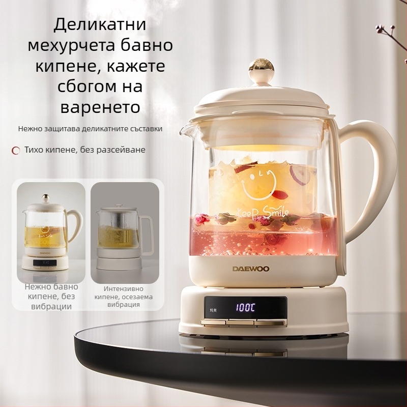 Електрически чайник модел YS11, обем 1–1.5 L, 220 V, 500–1000 W, корпус от боросиликатно стъкло, електронен термостат, управление чрез микроконтролер