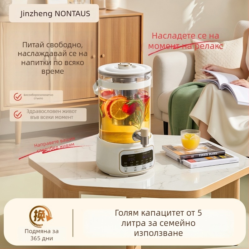 Здравословен чайник за запарване RC-Z835D29, стъклено тяло, капацитет 3–4 л, 220 V, 500–1000 W, цифров термостат