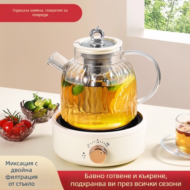 Здравословен чайник с дигитален термостат, стъклен корпус, 1–1.5 л, 220 V, 500–1000 W (CQJ-01)