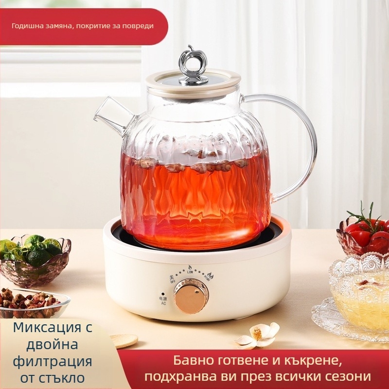 Здравословен чайник с дигитален термостат, стъклен корпус, 1–1.5 л, 220 V, 500–1000 W (CQJ-01)