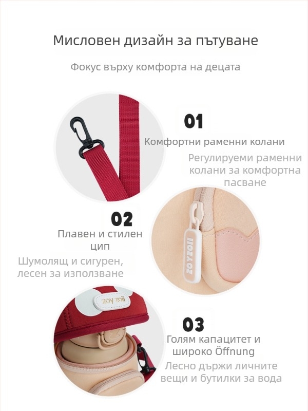 Детска кръстосана раница с принт гъба, дишащ полиестер, сладък детски стил