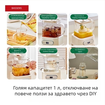 BASSENS Малка квадратна стъклена кана за здравословен чай — мултифункционален уред за приготвяне на чай и варене на вода за дома или малък офис
