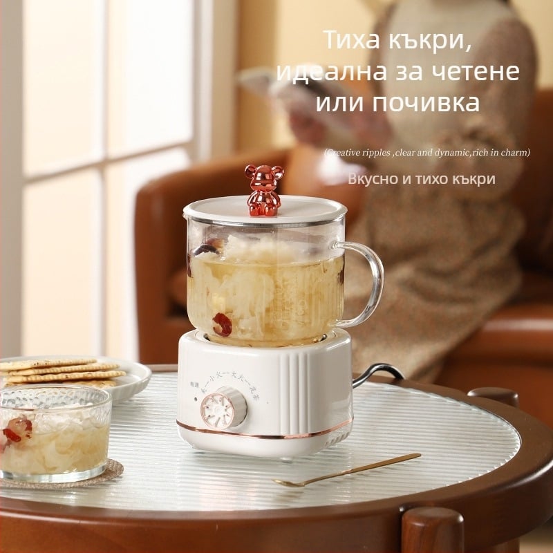 Електрическа здравословна тенджера със стъклен корпус, капацитет до 1 л, 220 V, 300–350 W, механично управление