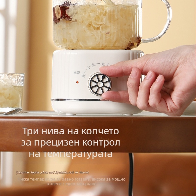 Електрическа здравословна тенджера със стъклен корпус, капацитет до 1 л, 220 V, 300–350 W, механично управление