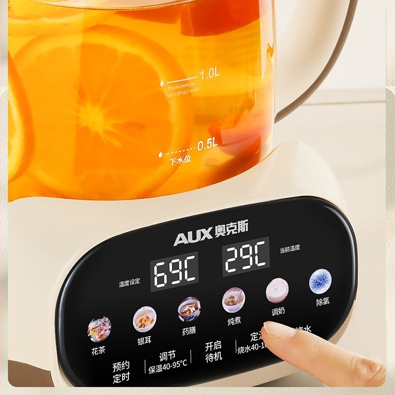Oaks Health Pot, многофункционален стъклен чайник, 1.5–2 л, 220 V, 800 W, сензорно управление, цифров термостат