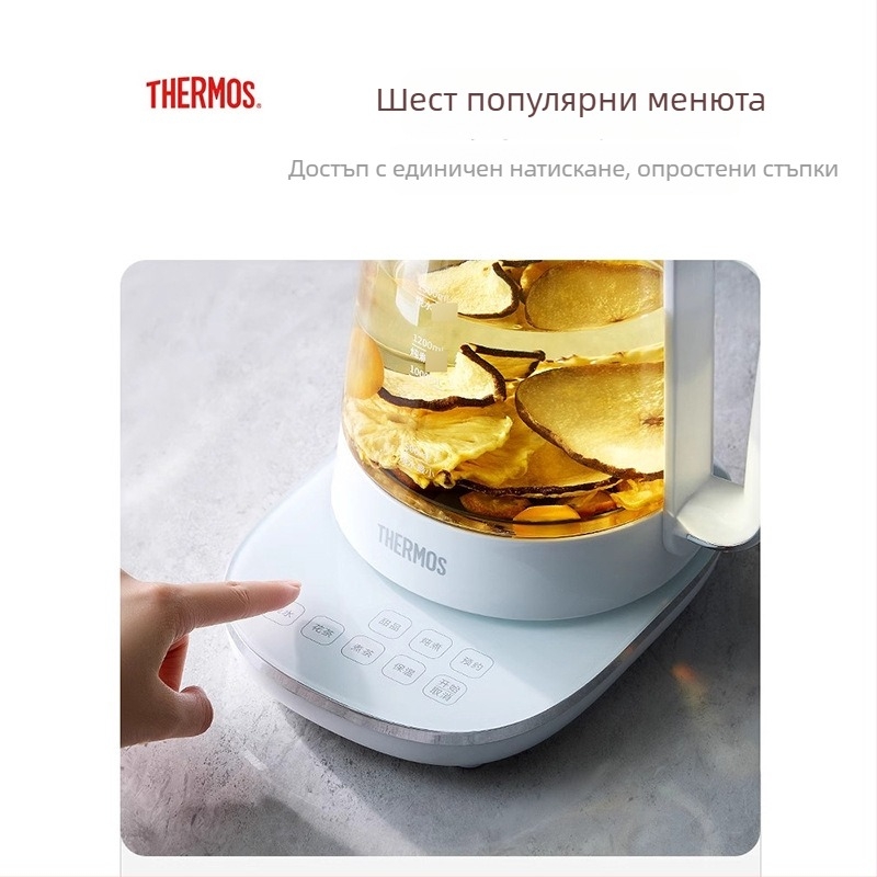 Health Pot всичко-в-едно чайник за приготвяне на чай, стъклен корпус, 1–1.5 л, 220 V, 500–1000 W, сензорно управление, електронен термостат, модел EHA-1616E