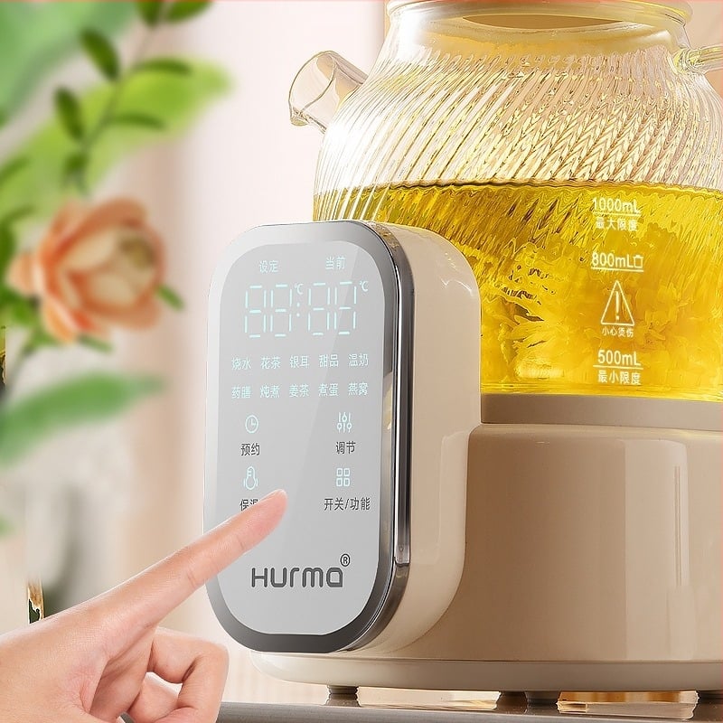 Кана за чай с електронен термостат, стъклено тяло, обем 1–1,5 л, 220V, 500–1000W