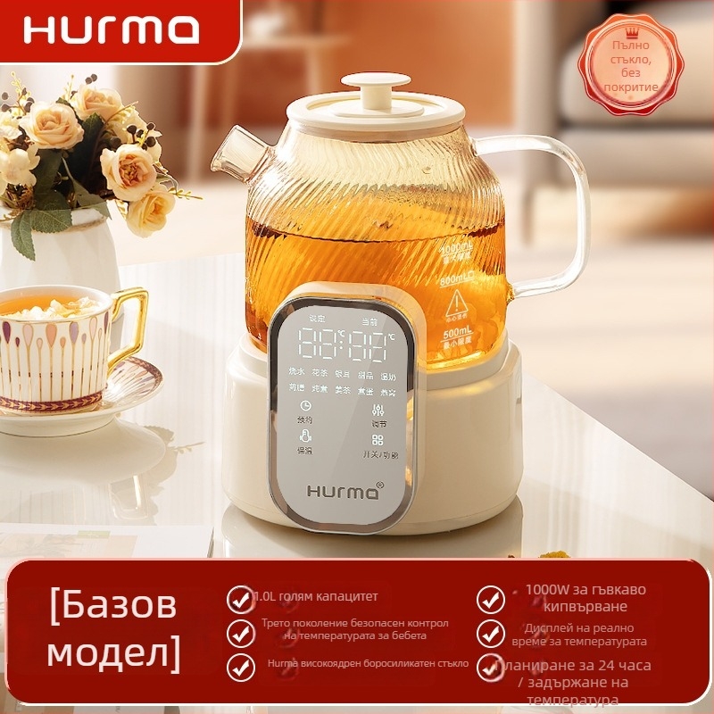Кана за чай с електронен термостат, стъклено тяло, обем 1–1,5 л, 220V, 500–1000W