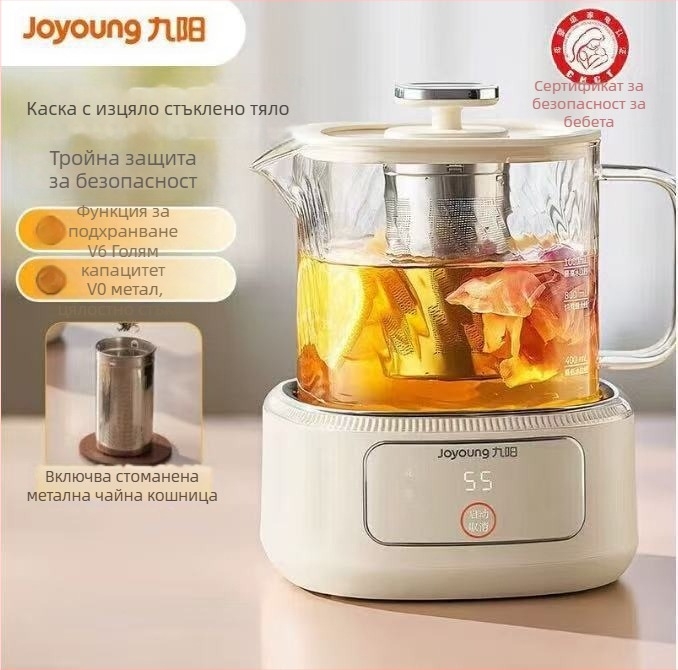 Joyoung Wy103 Здравословна чайничка, стъклен корпус от боросиликат, капацитет 1 л, 220 V, 500–1000 W, електронен термостат