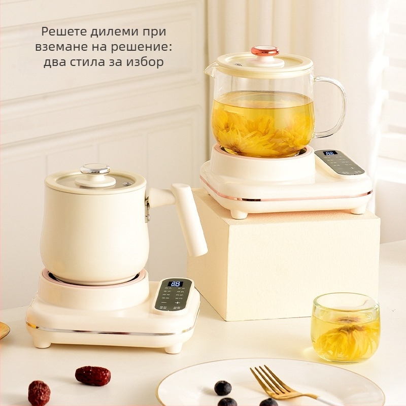 Компактна офисна електрическа кана за цветен чай – долно нагряване, 220V, под 1000W, отделяща се, защита срещу сухо нагряване и прегряване