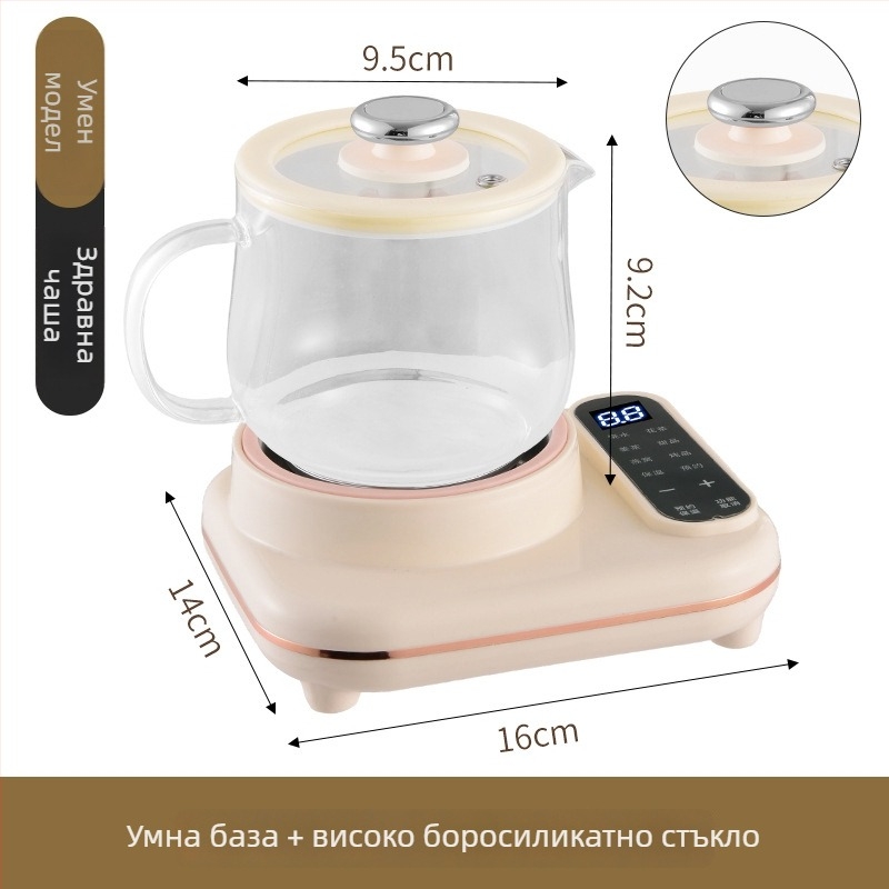 Компактна офисна електрическа кана за цветен чай – долно нагряване, 220V, под 1000W, отделяща се, защита срещу сухо нагряване и прегряване