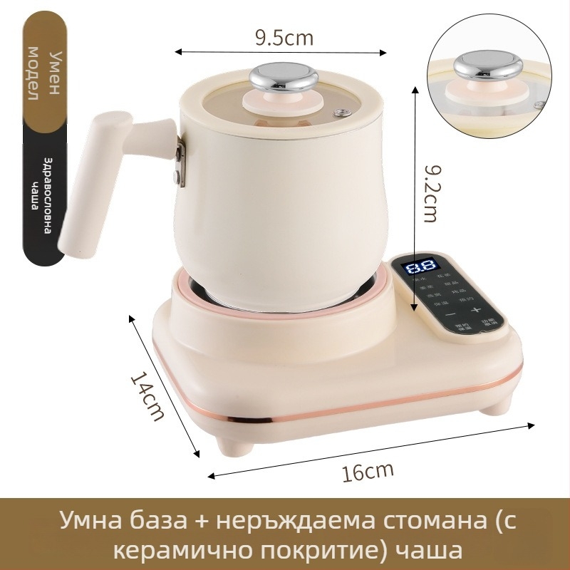 Компактна офисна електрическа кана за цветен чай – долно нагряване, 220V, под 1000W, отделяща се, защита срещу сухо нагряване и прегряване