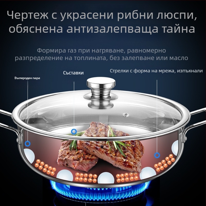 Супник от 316 неръждаема стомана, удебелен, хранително качество, незалепващ, многослоено дъно, обем над 10 л, универсален котлон