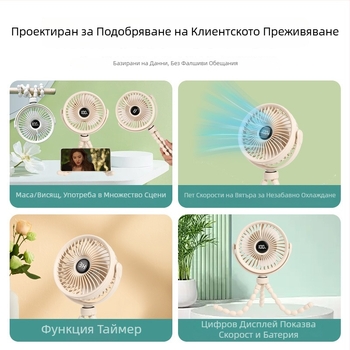 Безлопатен вентилатор за количка, форма на октопод, за бебета и деца, преносим и тих, USB с вградена батерия