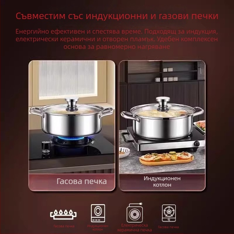 Mandarin Duck hot pot XR, 201 неръждаема стомана, съвместим с индукция, стъклен капак, едно дъно, 2.1–4 л