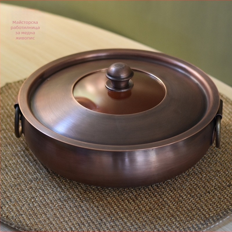 Медна гореща тенджера с многослойно дъно и меден капак, модел DSTY456, капацитет 4.1–6 л и 2.1–4 л, съвместима с всички печки