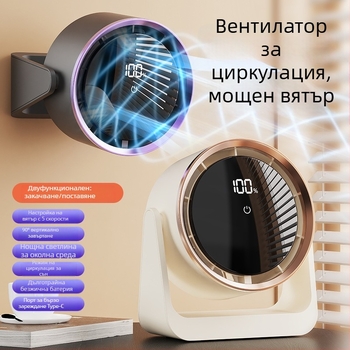 Bladeless USB настолен вентилатор с нощно осветление, вградена батерия 2000–4000 mAh, 5 скорости, тих безчетков мотор