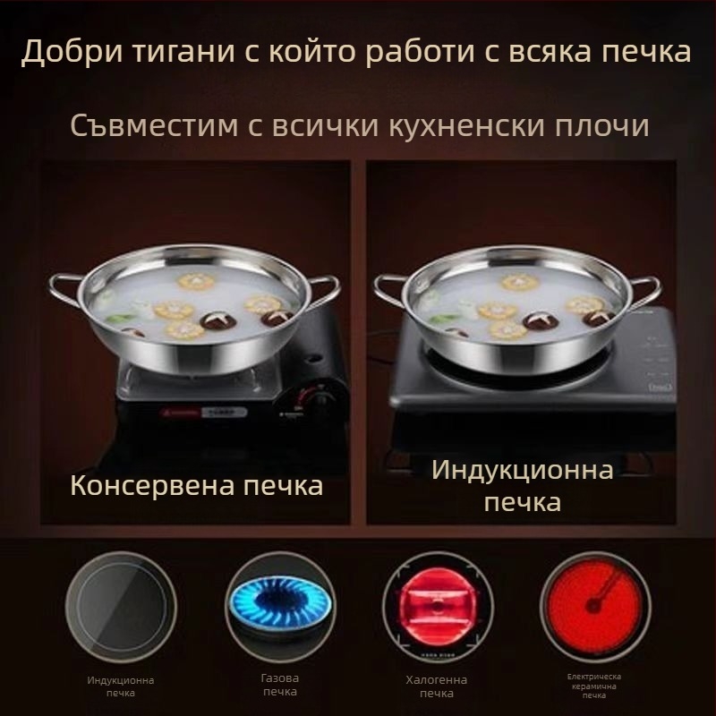 304 неръждаема стомана, удебелен шабу пот с двойни дръжки, капацитет 2,1–4 л, съвместим с индукционни котлони