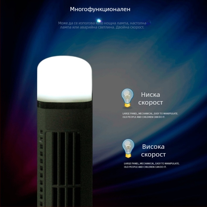 USB-захранван безлопастен настолен вентилатор с LED лампа за защита на очите, естествен вятър, 2 скорости