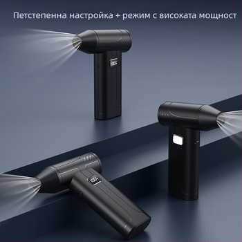 X9 USB портативен вентилатор с вградена батерия, турбо поток, 5 скорости, 2000–4000 mAh, време на работа 1–3 ч, шум 60–70 dB