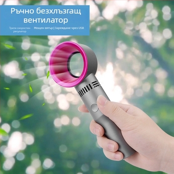 Безлопатен ръчен вентилатор, USB зареждане, вградена батерия 1200-2000 mAh, 3 степени на скоростта, шум 45-50 dB