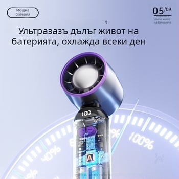 Мини USB вентилатор без лопатки, с вградена батерия, безчетков мотор, 3 скорости, време на работа 1–3 ч