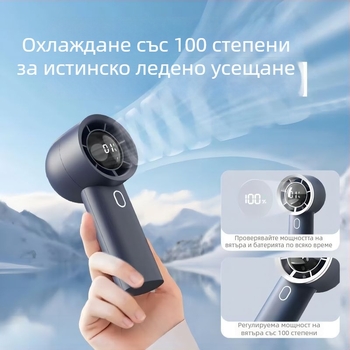 Преносим настолен вентилатор с клипс, USB зареждане, мини размер, вградена батерия 1000–1200 mAh, 5 лопатки, тих двигател без четки
