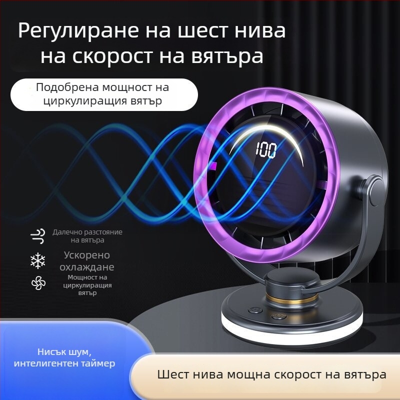 Безлопатков USB настолен вентилатор с клипс-монтаж, преносим, стенен монтаж, осцилаторен мини вентилатор с вградена батерия, 6 скорости