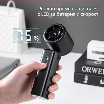 USB вентилатор за врата с вградена батерия, безчетков мотор, безлопатков дизайн, 100 нива на скоростта на въздушния поток