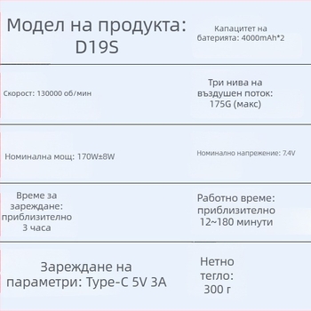 D19S ръчна външна въздуходувка, презареждаща се литиево-йонна батерия, 12V, серия D19S