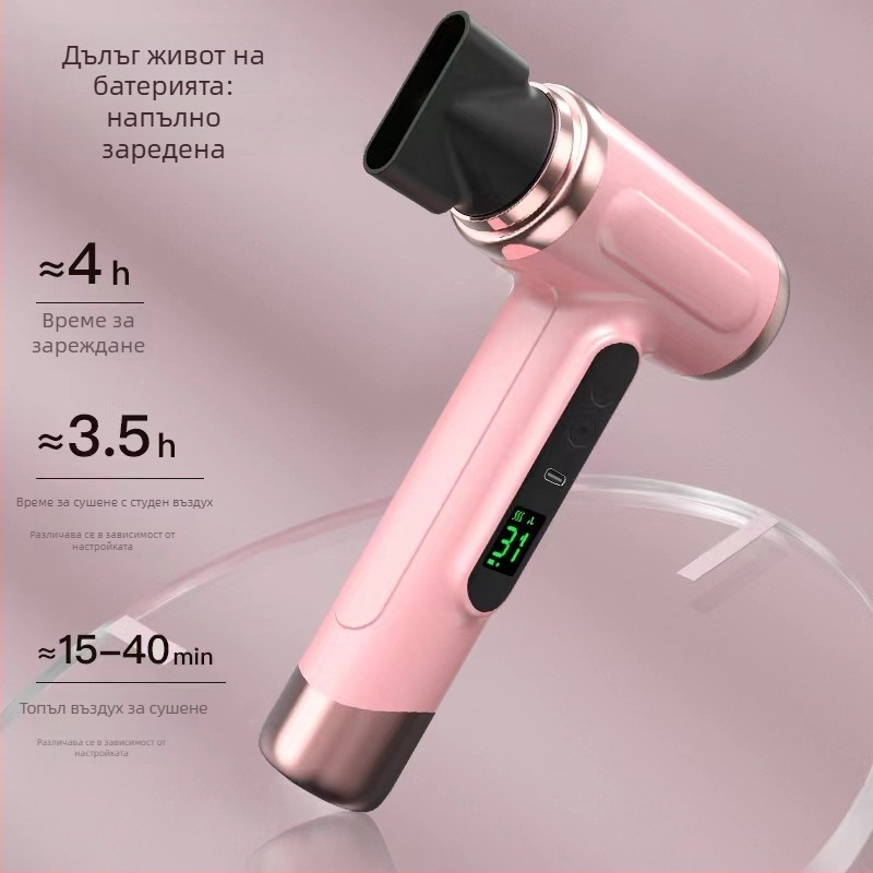 Безжичен USB сешоар, бесчетков мотор, 200 W, 5 V, 3 нива скорост, студен/горещ въздух