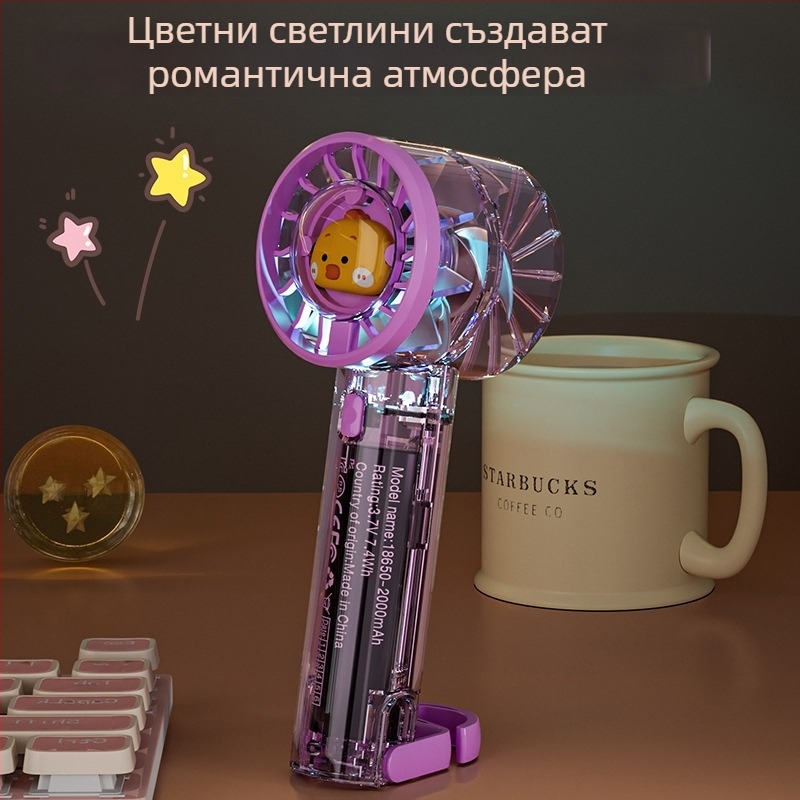 Ръчен безлопатен преносим вентилатор с охлаждане чрез лед пакет, 3 скорости, вградена литиева батерия 2000–4000 mAh, време на работа 3–6 ч.