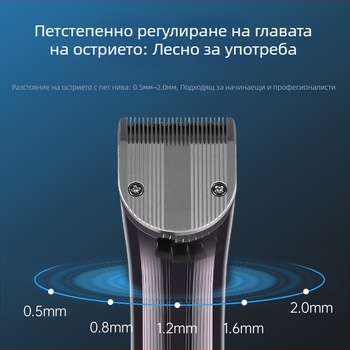 Електрически подстригвач за фризьорски салон с вградена батерия 2000–4000 mAh, време на работа 6–8 ч, лезвие от титиева сплав, четков мотор, подвижна и миеща се глава