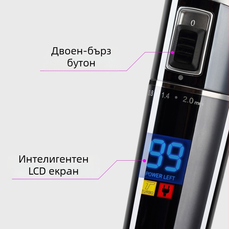 Riwei S7 електрическа машинка за подстригване за дома, 12W, четков мотор, керамични ножове, автономия 1–3 ч, подвижна и сменяема батерия