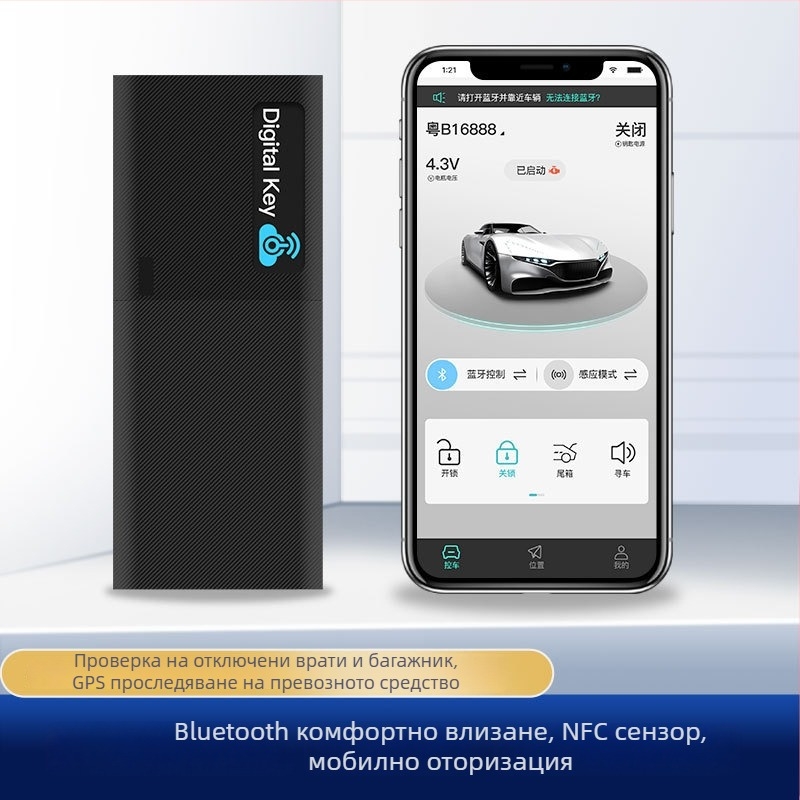 Интелигентен автомобилен ключ с управление през мобилен телефон, NFC и Bluetooth, цифрово управление на флотата и дистанционен достъп