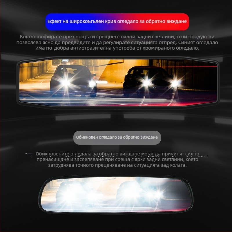 Автомобилно вътрешно огледало за задно виждане със широк ъгъл, анти-слепване, извита повърхност, HD