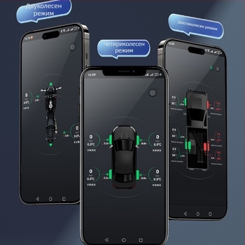 TPMS модул за мониторинг на налягането в гумите с Bluetooth, проследяване в реално време на налягането и температурата чрез мобилно приложение, диапазон 0–230 psi, висока прецизност