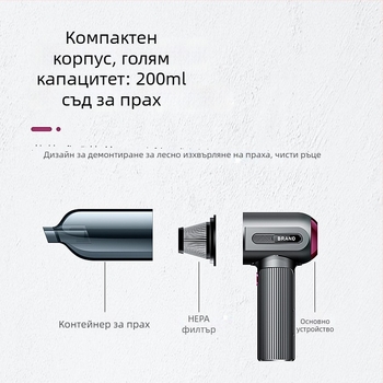 Безжична ръчна прахосмукачка – портативна, 80W, 20 000 Pa, презареждаема, всичко-в-едно с функция на надуване, за автомобил и открити пространства