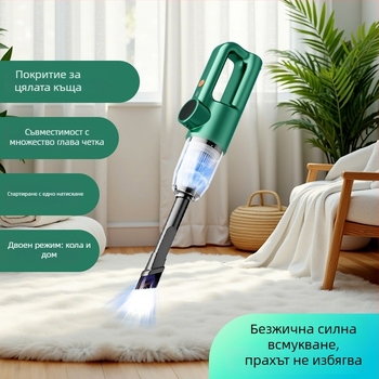 Безжична ръчна прахосмукачка за автомобил с безжично зареждане, 120W, всмукване 10.1–15 kPa, вградена батерия 2000–2500 mAh, контейнер за прах