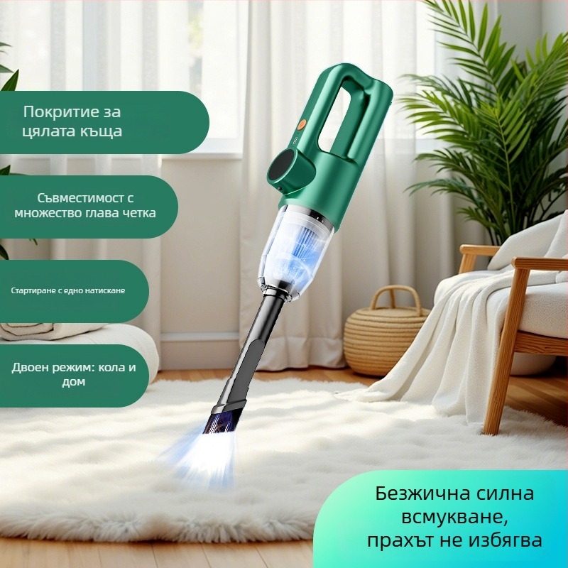 Безжична ръчна прахосмукачка за автомобил с безжично зареждане, 120W, всмукване 10.1–15 kPa, вградена батерия 2000–2500 mAh, контейнер за прах