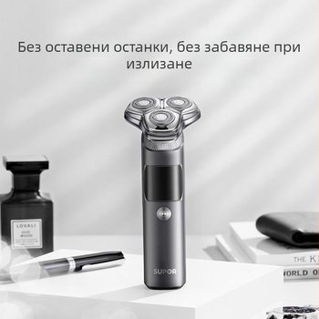 Електрическа самобръсначка с 3 въртящи се глави, плаваща глава с въздушна възглавница, LED дисплей, за миене на целия корпус, живот на батерията 150 дни
