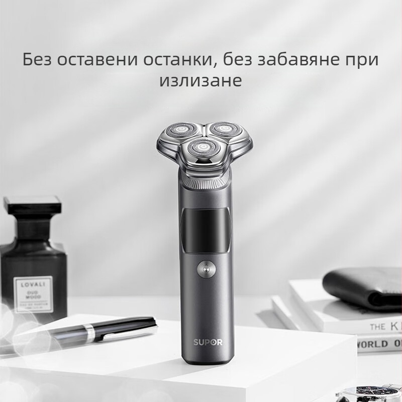 Електрическа самобръсначка с 3 въртящи се глави, плаваща глава с въздушна възглавница, LED дисплей, за миене на целия корпус, живот на батерията 150 дни