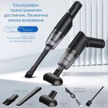 Безжична автомобилна мини прахосмукачка за дом и кола – 5500Pa всмукване, 75W мощност, 7.4V