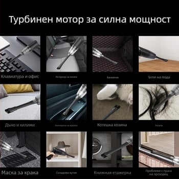 Безжична автомобилна мини прахосмукачка за дом и кола – 5500Pa всмукване, 75W мощност, 7.4V