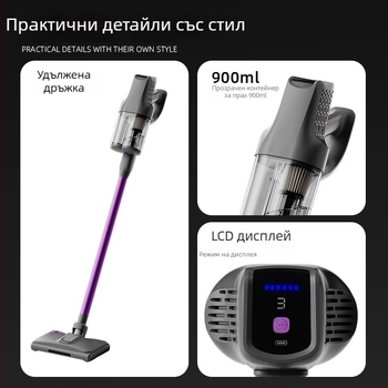 Безжичен ръчен вакуум за автомобил със сухо и мокро почистване, 140W макс. всмукване, вградена батерия 4000–5000mAh и осветление